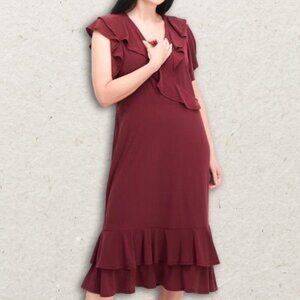 NY Collection Chic Wine Red Faux Wrap Midi Dress XLP NWT